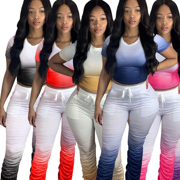 

jrry women tracksuits two pieces set short sleeve flared pants 2 pieces set pleated pants sports suit print outdoor wear, Gray