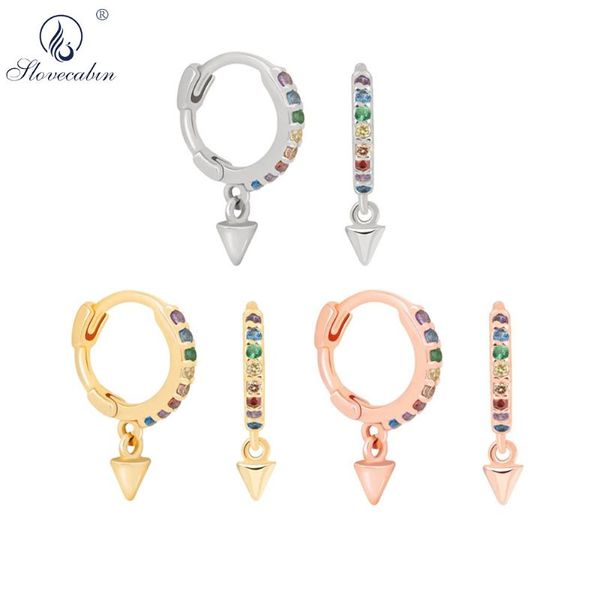 

hoop & huggie slovecabin 925 sterling silver mini hoops colorful rainbow circle loops ear round women cz crystal earring jewelry, Golden;silver