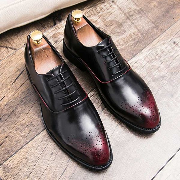 

dress shoes 2021 oxford leather formal men brogue derby round size 38-45 lace up rubber outsole casual business social, Black
