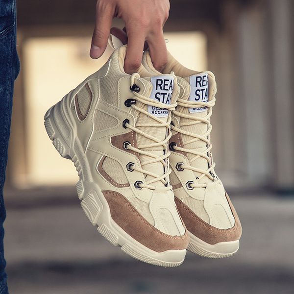 

agutzn men boots anti-skidding leather shoes men comfy sneakers spring autumn high-martins boots short plush snow y701, Black