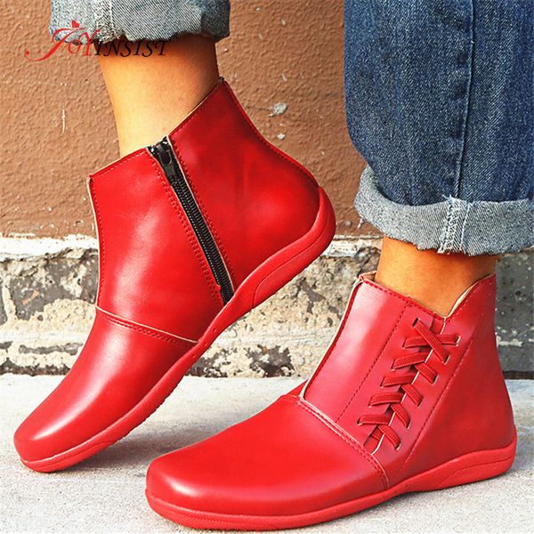 

women's winter boots female plus leather shoes handmade zip women warm ankle boots ladies retro footwear round head, Black