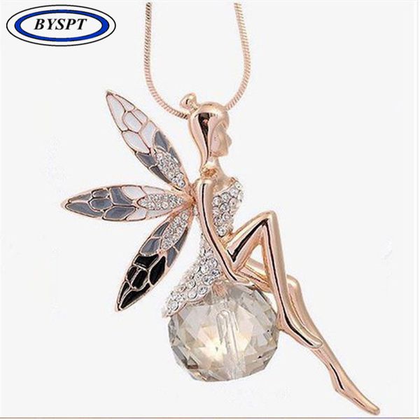 

pendant necklaces byspt angel butterfly fairy gold color crystal necklace for women sweater chain crew, Silver