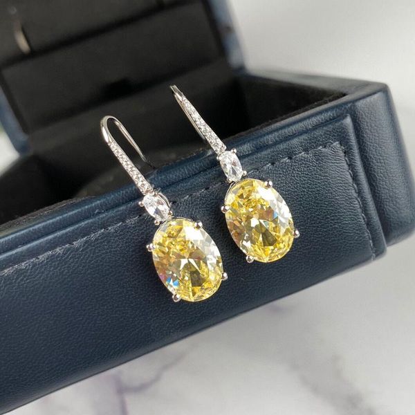 

2020 high fashion 925 sterling silver dangle earrings luxury fine jewelry for women tassels yellow stone earrings hand inlay