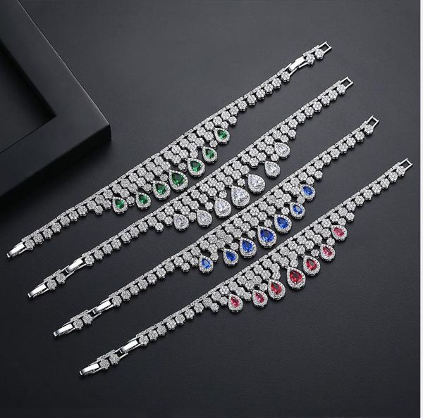 

luxury cz cubic zirconia pave setting tassel bracelet for women, Black