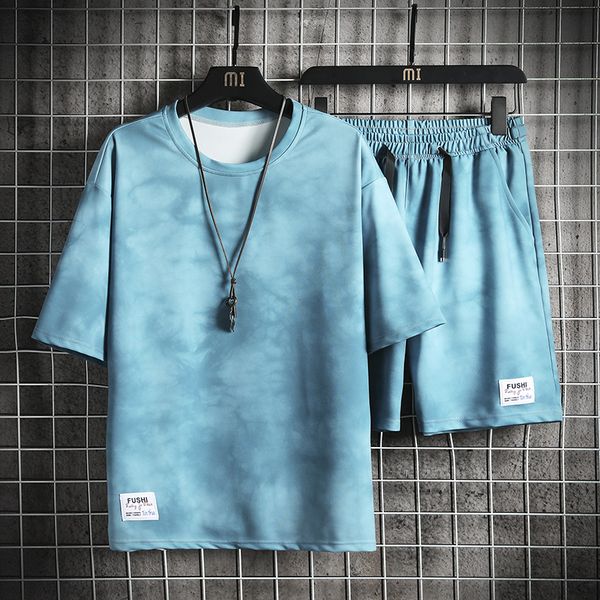 

summer new mens casual set fashion 2 pcs sportswear suit short sleeve t-shirt shorts sets male sportswear tracksuit men, Gray