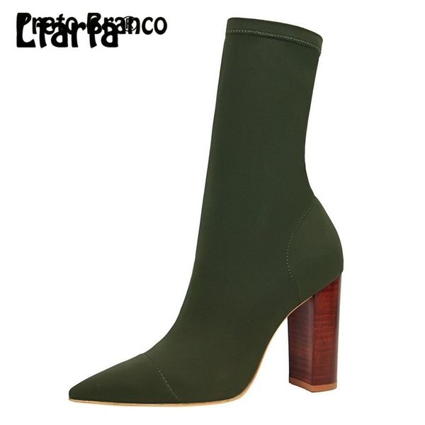 

boots preto branco women winter high-heeled pointed elastic women's fashion warm calf booties ds-3129-3, Black