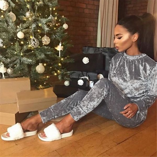 

women two piece pants winter warm suit online celebrity fashion trendy women casual long sleeve hoodies + pants ins ing, White