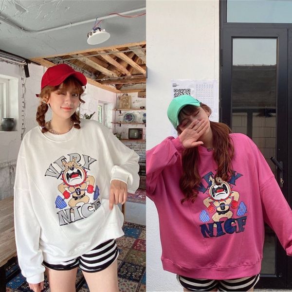 

korean single autumn new all-match young fierce dog hipster korean style lazy round neck sweater pullover pullover pullover kfmia, Black