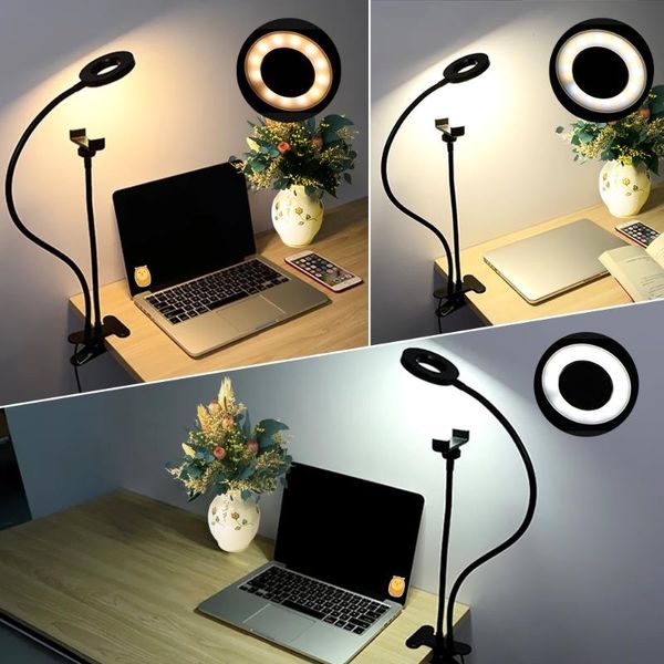 

flash heads 4 inch mini selfie ring light led desk with flexible long arm phone holder for make up, youtube live video