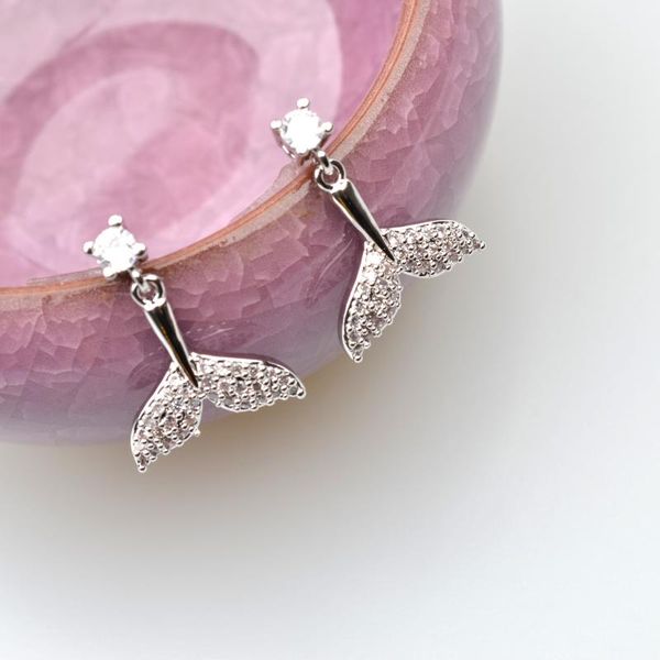 

2020 lovely zircon mermaid tail shape dangle earrings for women girl retro drop earrings cute small earring jewelry, Silver