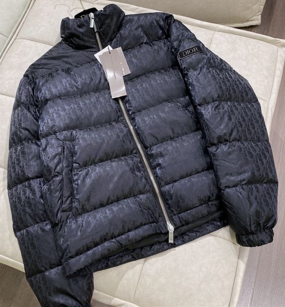 

branded men letter nylon down jacket designer male winter warm strip zipper hooded outwear fashion gentlemen stand collar coat, Black