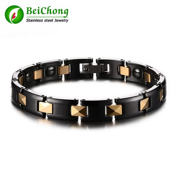 

bc charm bangle jewelry for man health magnetic power stainless steel balance therapy energy bracelet, Black