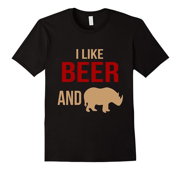 

2019 new summer tee shirt i like beer and rhinos t-shirt funny animal drinking tee cool t-shirt