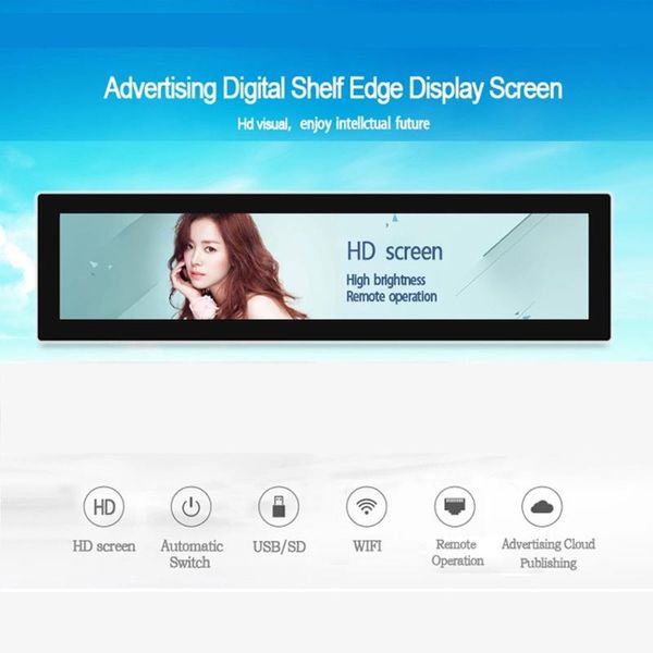

27.7 inch supermarket ultra wide stretched bar lcd monitor commercial screen shelf advertising display size 699x58mm