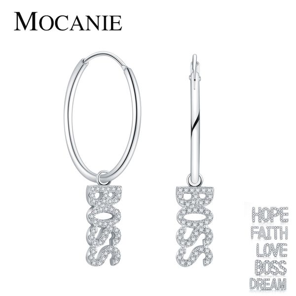 

hoop & huggie mocanie trendy 925 sterling silver clear cz letter with classic hyperbole earring for women diy fine jewelry gift, Golden;silver