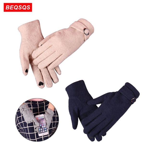 

beqsqs fashion winter gloves women wool thickening cashmere warm mittens driving gloves ladies elegant mittens ski driving glove, Blue;gray