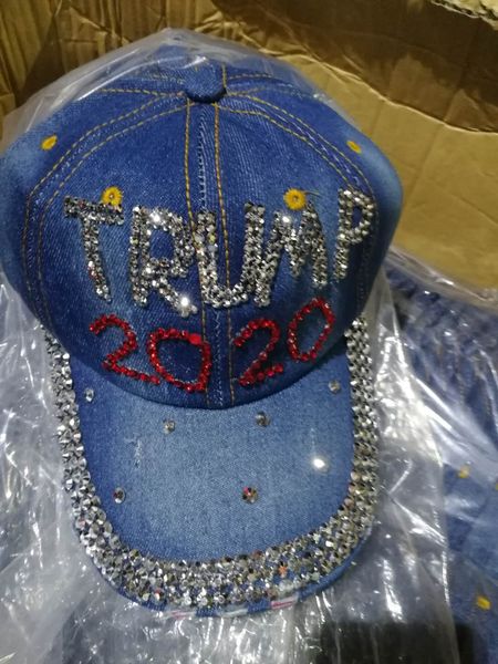 

sale baseball cap trump hat election campaign hat cowboy diamond cap adjustable snapback women denim diamond hat, Blue;gray