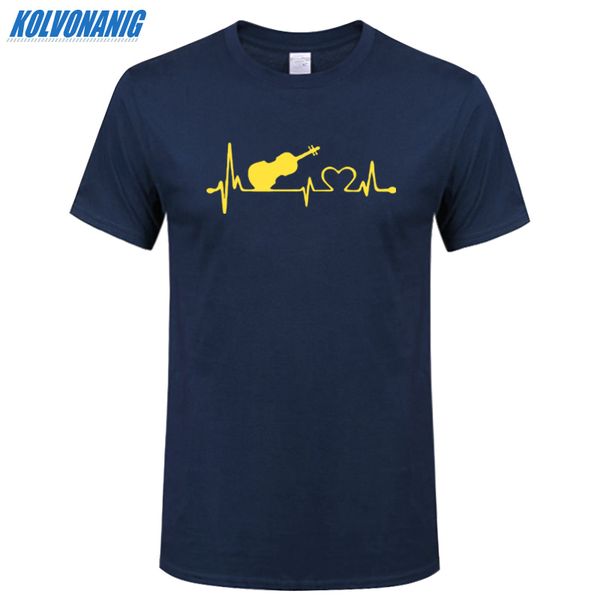 

2019 summer men's clothing brand violin heartbeat funny print t shirt cotton short sleeved o-neck men music t-shirt plus size