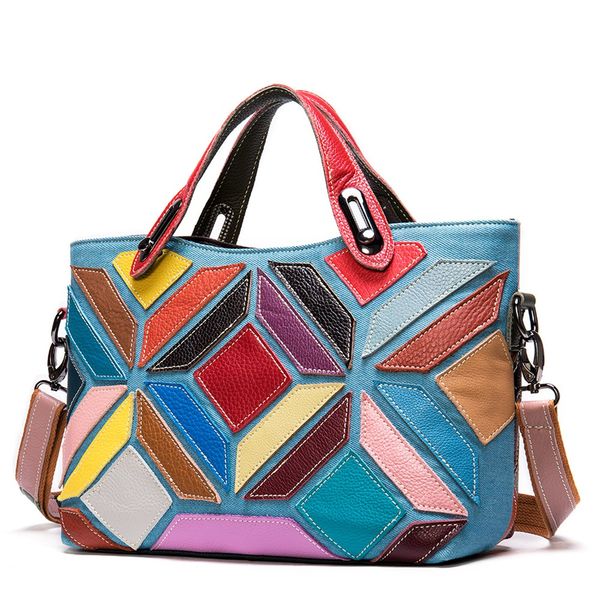 

mva women's bags fashion handbags geometric shoulder bag ladies satchel genuine leather messenger bag colorful tote bag purse