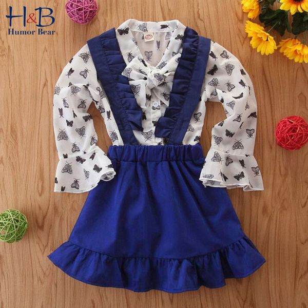 

юмор медведь 2020 новая весна детская одежда осень девушка смазливая печати костюм rose рубашка + юбка suspender 2 piece set, White