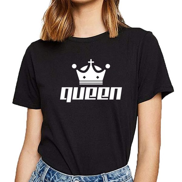 

t shirt women queen crown together couple king queen pair humor white print female tshirt