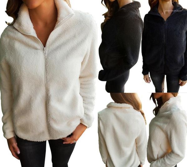 

winter coats fashion faux wool thickened fluffy warm coat casual zipper fly coats women clothing plus size womens, Black