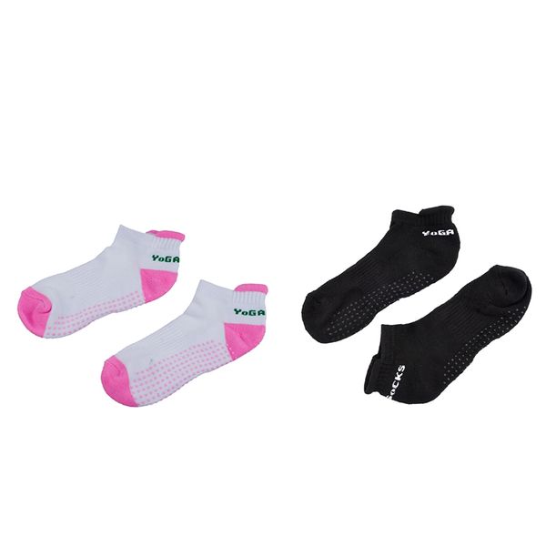 

men's socks 2 pair women cotton yoga gym fitness sports no toes - black & pink