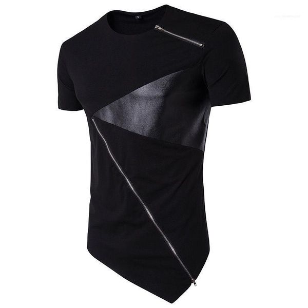 

designer mens tshirts stylish contrast stitching spring summer casual tees o neck short sleeve fashion male leather panelled, White;black