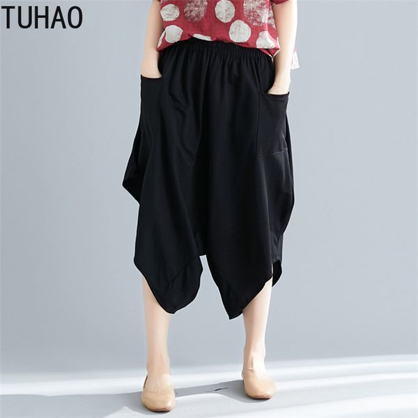 

tuhao 2020 summer retro large size black pant irregular pants female loose pants wide leg pant for woman streetwear wm47, Black;white