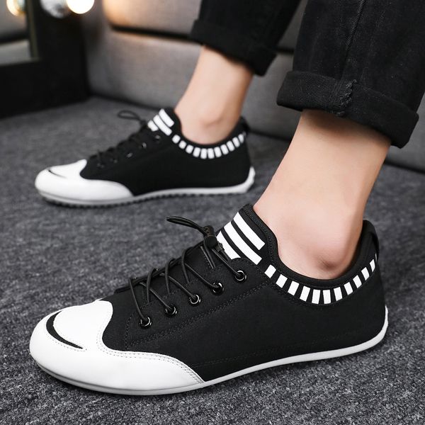 

2020 new men stitching style adults fashion loafers men casual flat lace up driving doug travel shoes size 39-44, Black