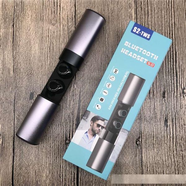 

s2 tws bluetooth 5.0 wireless headset earphones ipx5 waterproof mini hifi earbuds magnetic charging earphone 10pcs/lot
