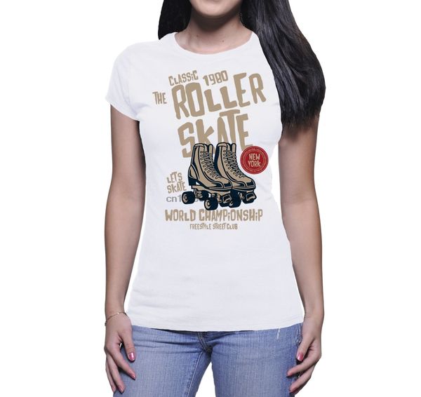 

new cute casual women t-shirt t - shirt donna roller skate fashion cotton tee shirt