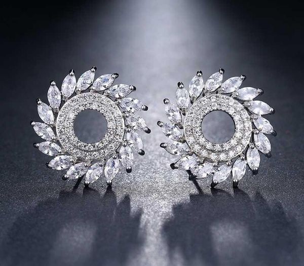 

club factory luxury round cubic zircon stud earrings for women green marquise studs ear for party bride jewelry gift kupe99, Golden;silver