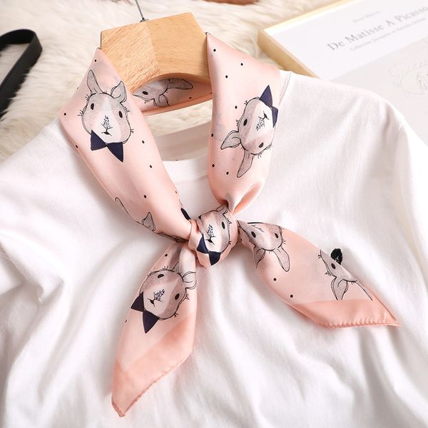 

animal print silk square scarf women satin neck hair tie band soft work neckerchife 2020 new hijab head female foulard, Blue;gray