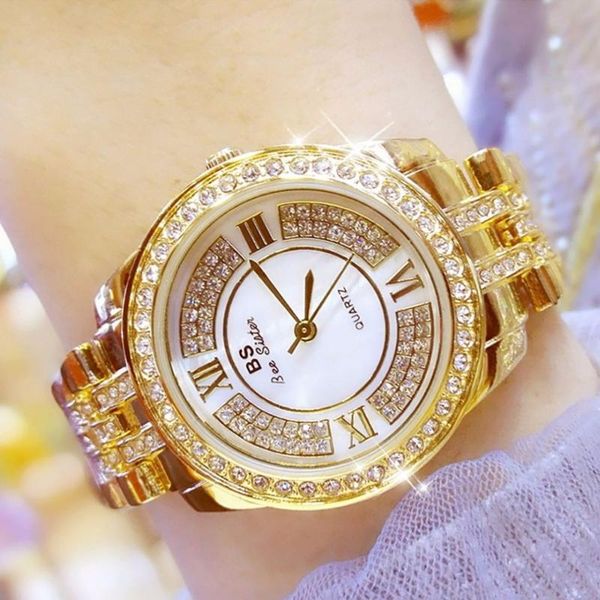 

stylish trendcy watches golden silver color rose gold color ins full diamonds women dress watches shiny elegant girls gift, Slivery;brown