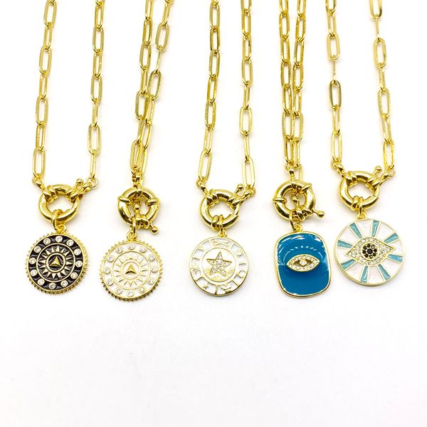 

5pcs/lot brass enamel pendants link chain clasps necklaces womens jewelry, Golden;silver