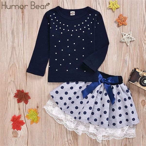 

humor bear autumn winter children clothing kids girls clothes sets baby girl dot design long sleeve + skirt 2pcs sports suits, White
