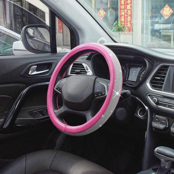 

38cm steering wheel cover car shiny diamonds women steering wheel soft skidproof cover protector
