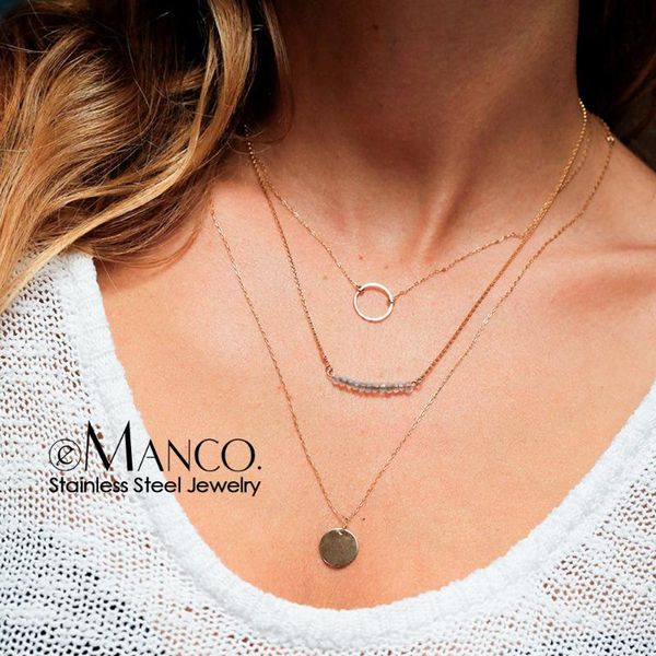 

emanco not fade real 316l stainless steel necklace women fashion layered necklace total 3 pcs titanium steel jewelry, Silver
