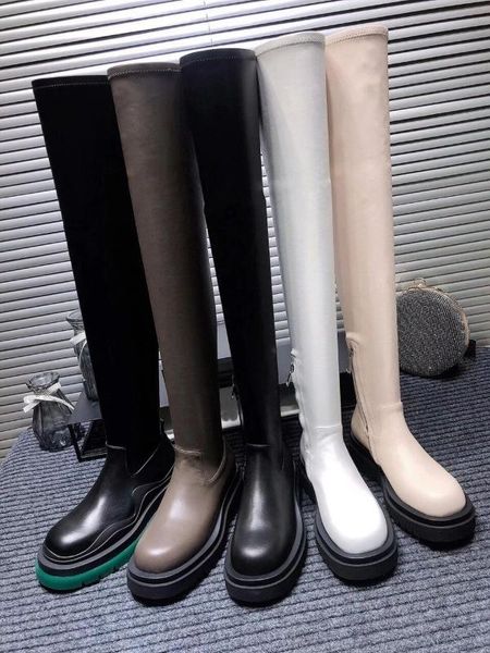 

boots 2021 est genuine leather women stretch long brand design thick bottom autumn winter red sole, Black