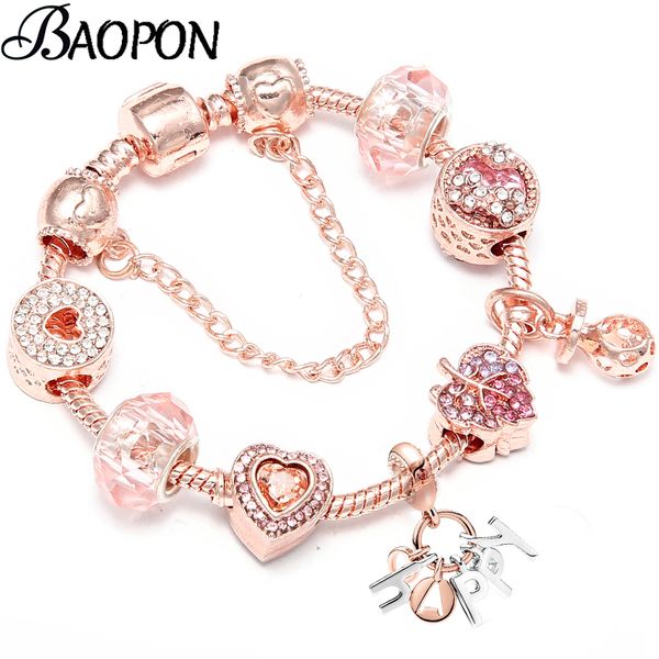 

baopon luxury rose gold happy pendant charm bracelets&bangles for women silver plated bracelet handmade jewelry crystal bracelet, Golden;silver