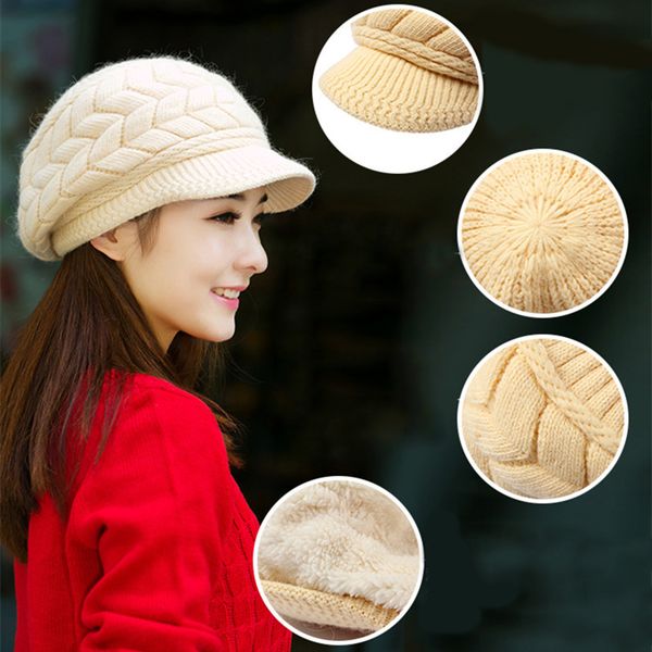 

women winter hat warm beret fleece inside knitted hats for woman fur cap autumn and winter ladies fashion cap beret femme, Blue;gray