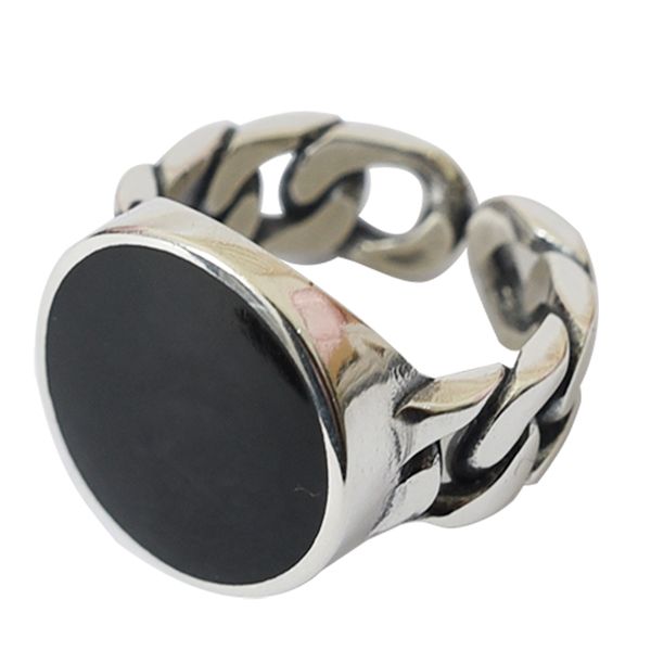 

cluster rings 925 sterling silver trendy 13mm big round black resin man finger jewelry men`s open ring no fade gift drop, Golden;silver