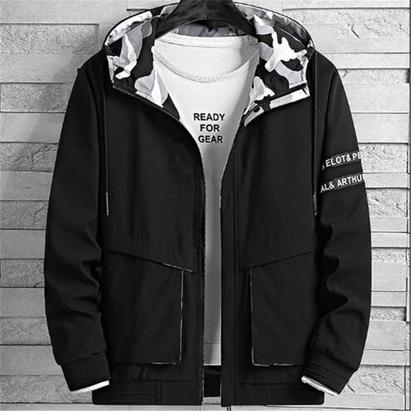 

spring and autumn tooling trend men's loose sports jacket large size tooling casual hooded jackets clothes coat, Black;brown