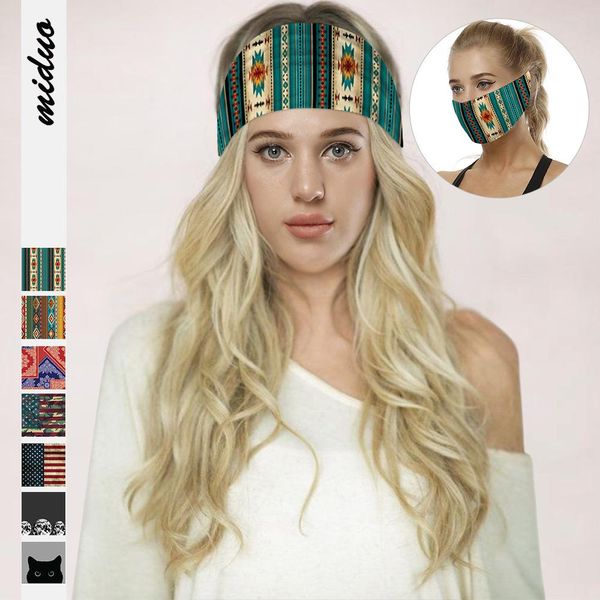 

7 colors women yoga headbands digital printed fitness protection multi-functional face mask casual headscarf outdoor sport hairband