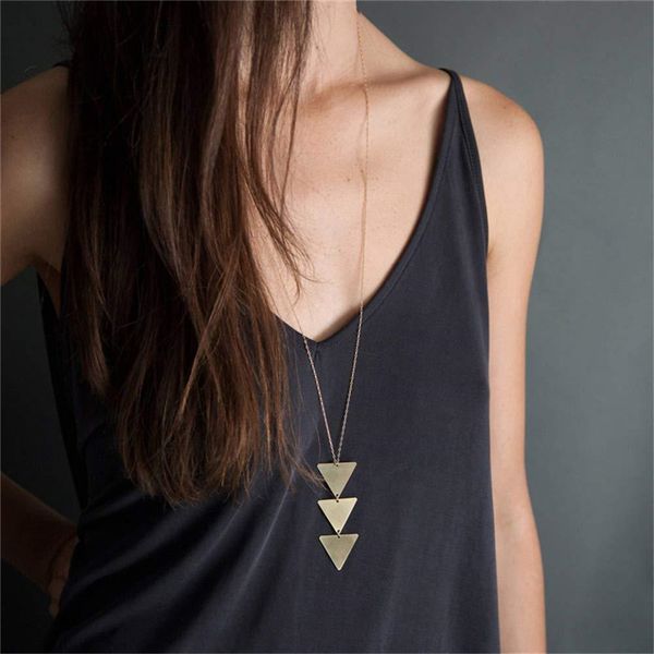 

треугольник ожерелье геометрическая длинные цепи женщины choker ожерелье chocker collana bijoux collier femme joyas mujer ras du кулоновског, Silver