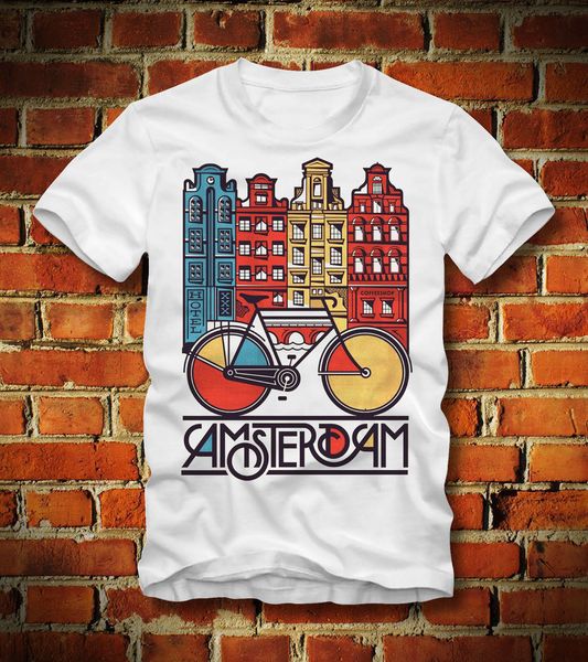 

2019 новая летняя майка смешные t shirt amsterdam велосипед кафе канал kanal неубирающимся gracht пользовательские футболки
