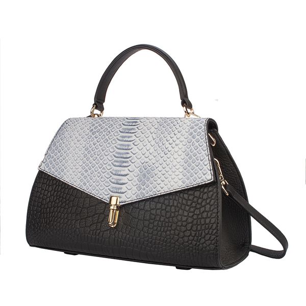 

brand women's white python pattern genuine leather shoulder bags snake pattern cow leather totes for female