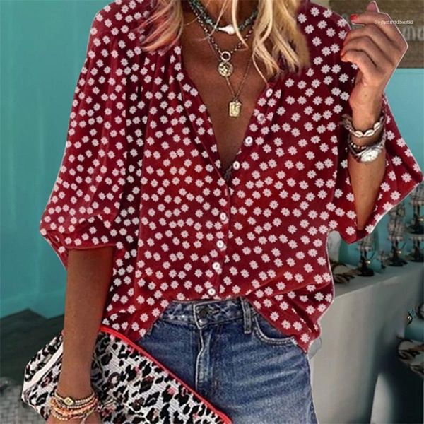 

womens extended single breasted long sleeve shirts round neck button tees polka dot summer loose shirts, White