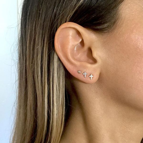 

925 sterling silver geometric small cross mini earrings rainbow colorful cz delicate dainty fashion stacking tiny party jewelry